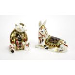 Two Royal Crown Derby paperweights, honey bear and donkey, both with gold coloured stoppers, the