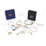 Jewellery including silver necklaces and 9ct gold earrings set with assorted stones including