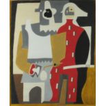 Abstract composition, two surreal figures, Russian school gouache, bearing a signature Hachman, 40cm