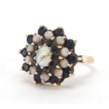 9ct gold opal and sapphire four tier cluster ring, size O, approximate weight 4.7g : For Extra