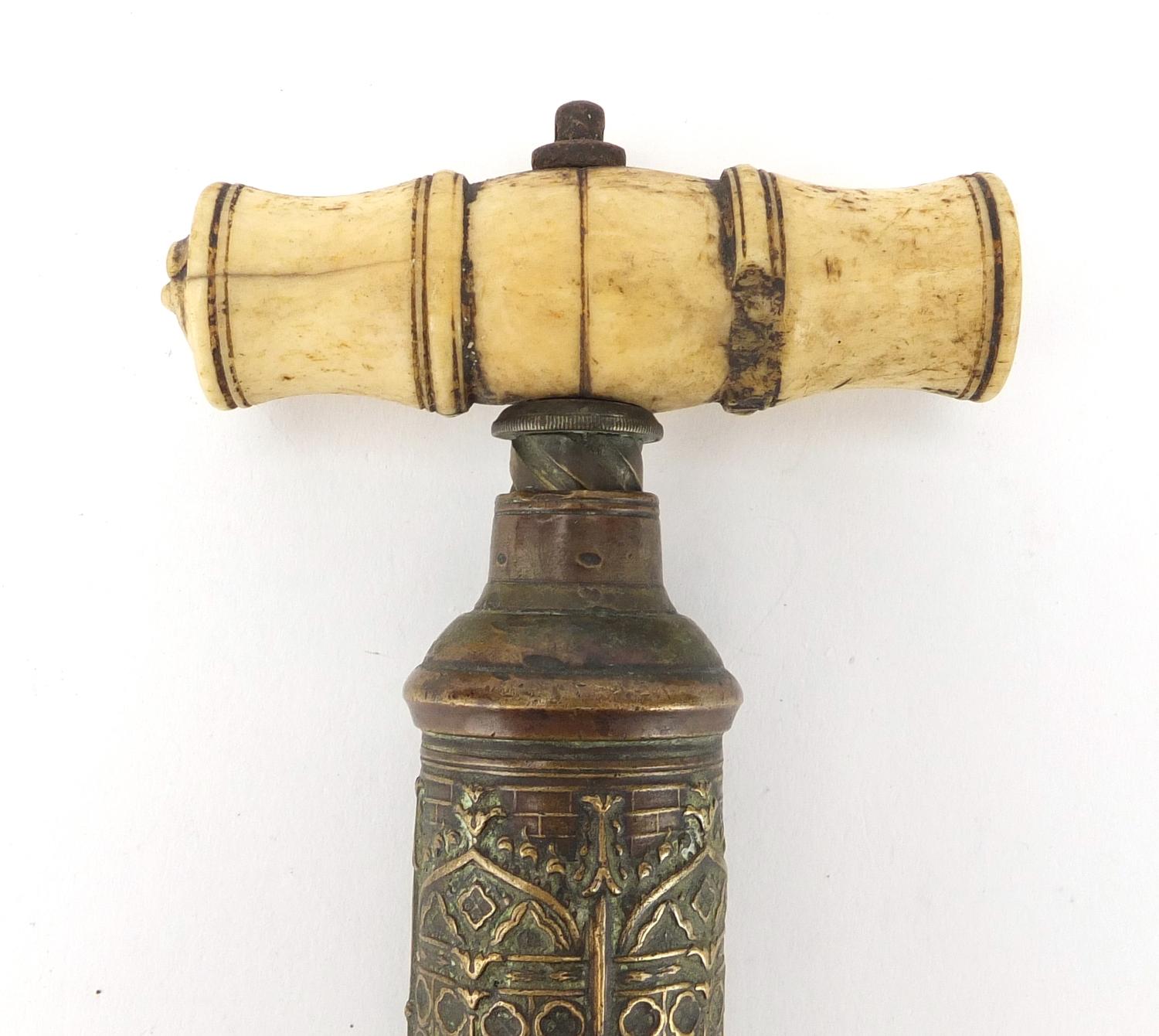 19th century Thomason brass corkscrew, with Gothic barrel, turned ivory handle and steel worm, 17. - Image 5 of 8