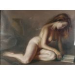 Portrait of a nude female reading, Russian school pastel, framed, 83cm x 60cm : For Extra