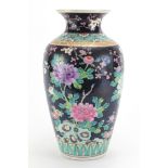 Chinese porcelain famille noire vase hand painted with birds of paradise amongst flowers, 30cm