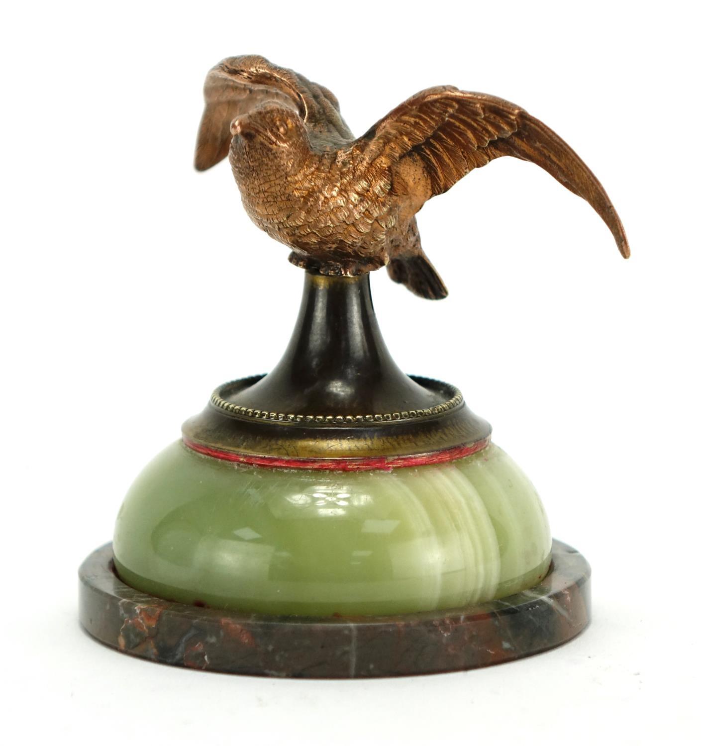 Marble, onyx and copper bird design desk paperweight, 9cm high : For Extra Condition Reports