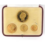 George VI 1937 specimen gold coin set by The Royal Mint comprising five pounds, two pounds,