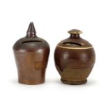 Two 19th century salt glazed pottery money boxes, the largest 13cm high : For Extra Condition