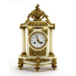 19th century French white marble and gilt metal mounted mantel clock striking on a bell, the