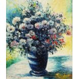 Still life flowers in a vase, French school oil on board, bearing a signature Bonois, framed, 31.5cm