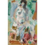 Abstract composition, seated nude figure, gouache on paper, bearing a signature Ivon Hitchens and