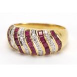 18ct gold ruby and diamond ring, housed in a Victorian tooled leather box, size L, approximate