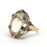 Large 9ct gold smoky quartz ring, size K, approximate weight 6.0g : For Extra Condition Reports