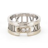 Tiffany & Co 18ct white gold diamond ring, with Roman numeral band, size M, approximate weight 7.