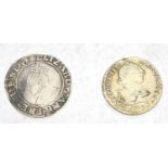 Elizabethan hammered silver coin and one other, approximate weight 12.8g : For Extra Condition