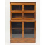 Inlaid mahogany three section stacking bookcase with glazed doors, 142cm H x 88cm W x 38cm D : For