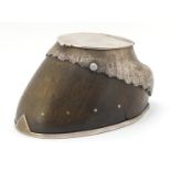 British Military World War I horse hoof inkwell with silver coloured metal mounts by Rowland Ward of