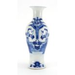 Chinese blue and white porcelain baluster vase, hand painted with figures in a palace, blue ring