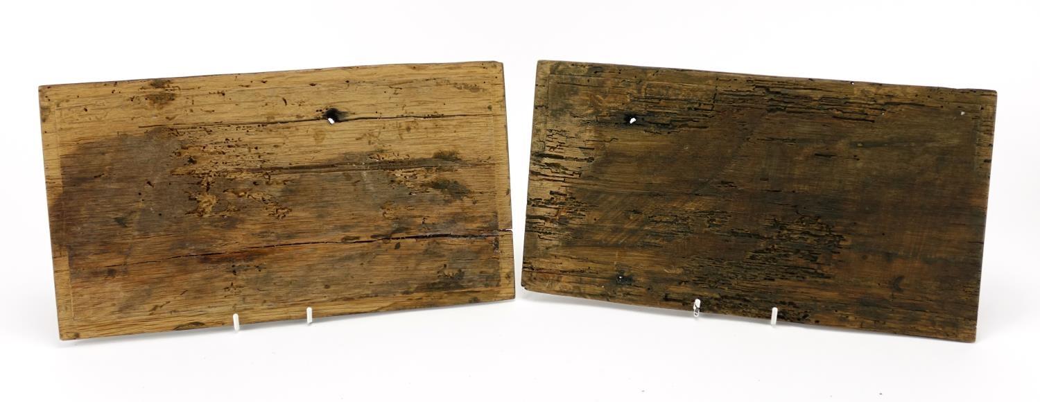 Pair of 15th/16th century Islamic wooden panels carved with script, each 35cm x 19.5cm ( - Image 4 of 4