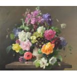 Harold Clayton - A Flush of Summer Flowers, oil on canvas, Stacy Marks label and insurance valuation