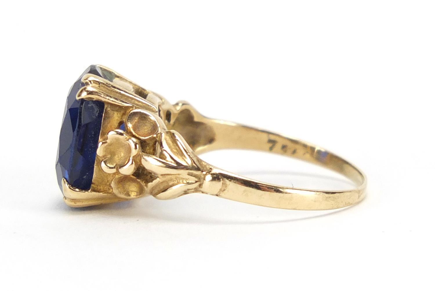 9ct gold blue stone solitaire ring, size O, approximate weight 3.6g : For Extra Condition Reports - Image 3 of 6