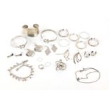 Silver and white metal jewellery including bangles and earrings, approximate weight 140.0g : For