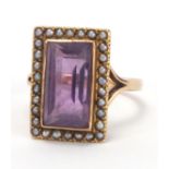 Victorian unmarked gold amethyst and seed pearl ring, size O, approximate weight 6.3g : For Extra
