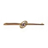 9ct gold amethyst and seed pearl bar brooch, 5cm in length, approximate weight 2.3g : For Extra