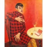 Man smoking in an interior, German expressionist school oil on board, bearing a signature Dix,