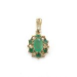9ct gold emerald and diamond pendant, 1.5cm in length, approximate weight 0.8g : For Extra Condition