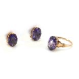 18ct gold synthetic Alexandrite ring and matching earrings, the ring size Q, approximate weight 8.3g