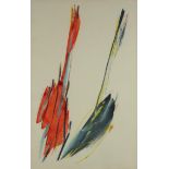 William Gear - Twin flight, coloured ink and oil pastel, Gimpel Fils Gallery label verso, mounted