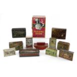 Vintage advertising tins including Passing Show cigarettes, Carerras Christmas ink blotter tin,