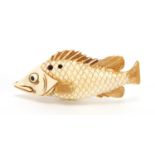 Japanese carved ivory netsuke of a fish, character marks to the base, 7.3cm in length : For Extra