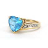 9ct gold blue stone love heart ring, size N, approximate weight 4.0g : For Extra Condition Reports