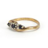 9ct gold sapphire and diamond crossover ring, size L, approximate weight 2.1g : For Extra
