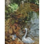 Boy feeding a swan, watercolour and gouache, bearing a signature probably Le Jeune, mounted and