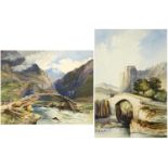Continental landscapes, two watercolours, inscribed verso, each mounted and framed, the largest 47cm