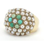 9ct gold seed pearl and turquoise cluster ring, size M, approximate weight 9.0g : For Extra