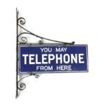 Vintage You May Telephone From Here enamel advertising sign, with hanger, overall 72.5cm x 58cm :