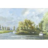 Roy Keable - Approaching Gendeston Lock, acrylic, labels verso, mounted and framed, 59.5cm x