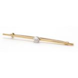 Unmarked gold diamond solitaire bar brooch, 5.8cm in length, approximate weight 2.8g : For Extra