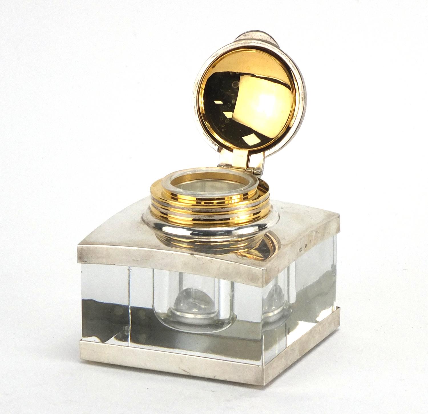 Mont Blanc silver mounted glass inkwell with liner, 8cm high : For Extra Condition Reports Please - Image 2 of 6