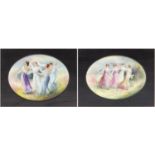 Two Royal Doulton oval porcelain plaques each decorated with four maidens in a landscape, each