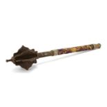 Antique Polish iron mace the fabric handle embroidered with foliate motifs, 60cm in length : For