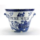 Victorian Dairy Outfit Co pure milk pale with twin handles, transfer printed in the Willow