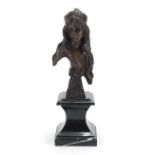 Art Nouveau style bronze bust of a maiden, raised on a black marble base, 29.5cm high : For Extra