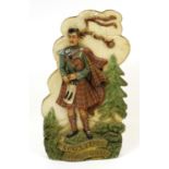 Hand painted relief plaster panel, depicting Scottish cleaners of fame, 67cm high : For Extra