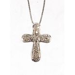 9ct white gold diamond cross pendant on a 9ct gold necklace, approximate weight 2.0g : For Extra