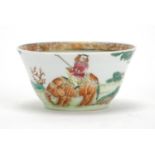 Chinese porcelain tea cup, hand painted in the famille rose palette with figures in a landscape, 7.