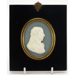 19th century white glass paste profile of Lord Glenbervie by John Henning, mounted and housed in