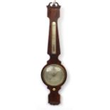 Victorian mahogany banjo barometer with thermometer and silvered dials, 101cm high : For Extra